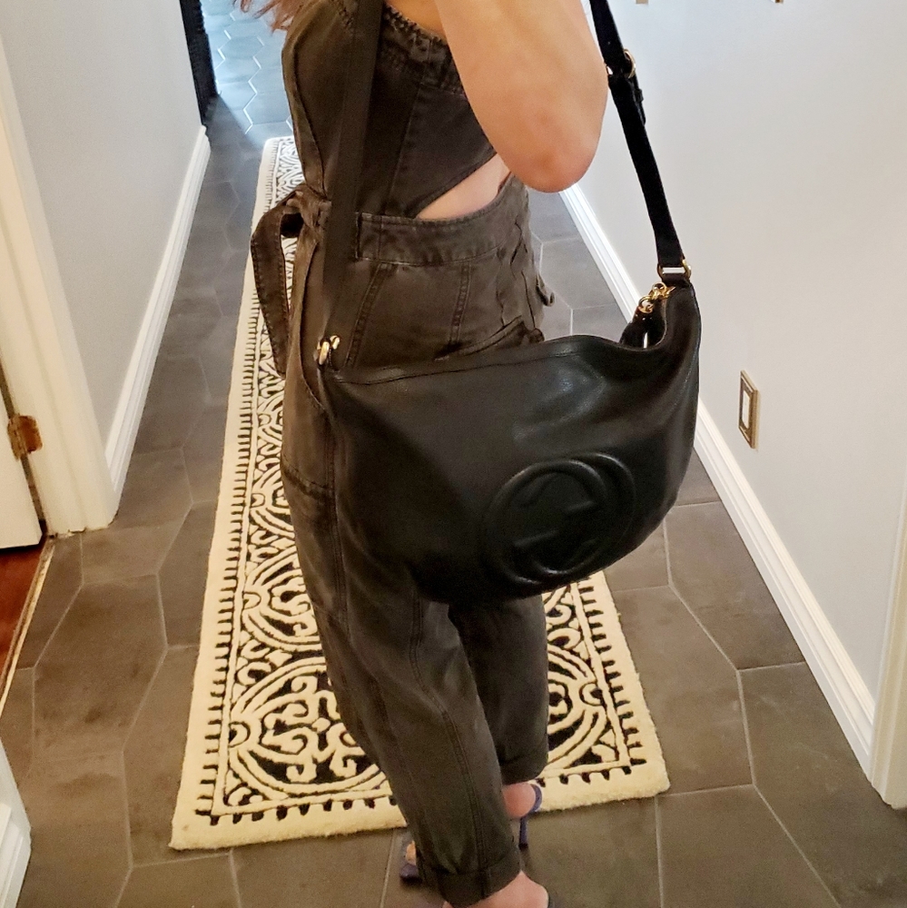 Gucci Black Pebbled Leather Soho Messenger Bag